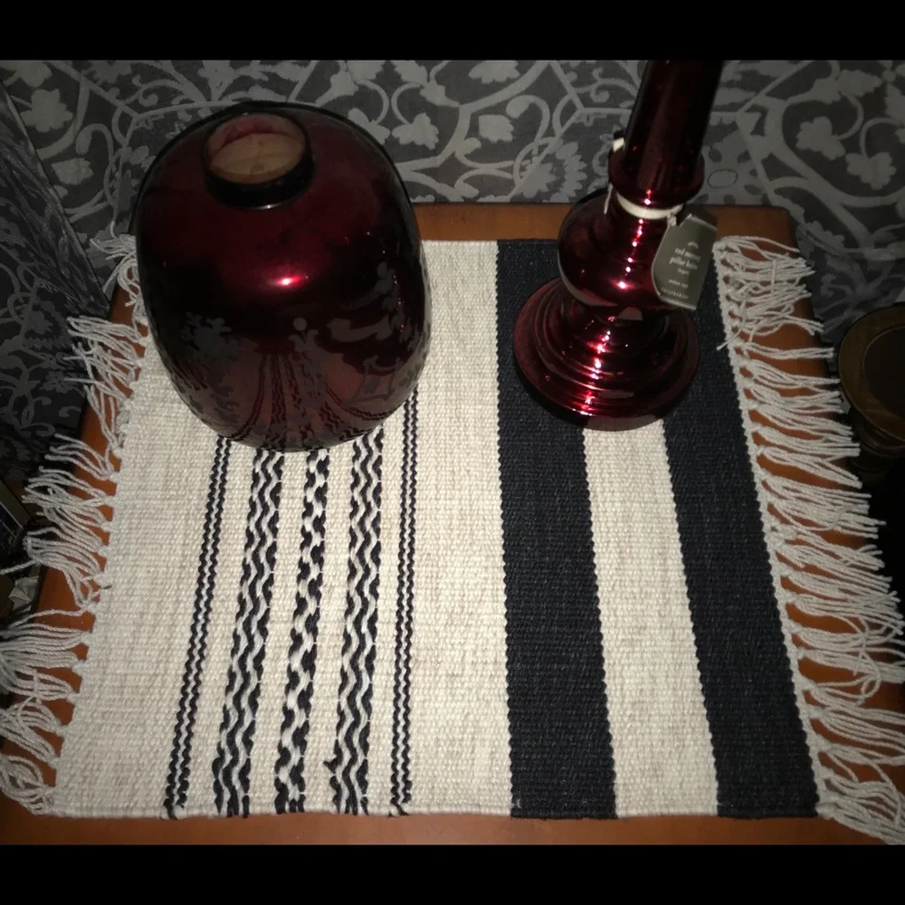 2 New Pottery Barn Striped Kilim Flat Weave Mats